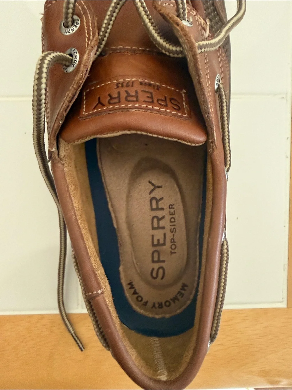 Sperry Men’s Leather Top-Sider Boat Shoes Dark Brown with Gray and Beige